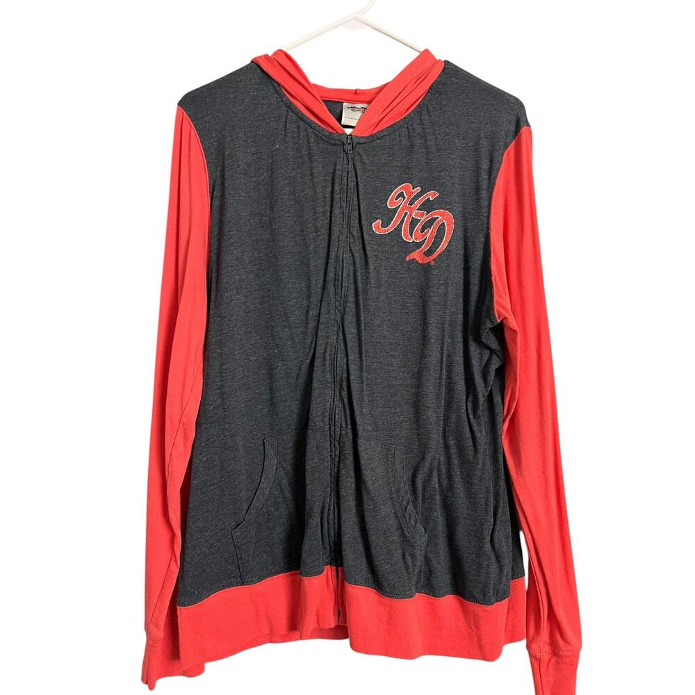 Harley-Davidson Hoodie Womens 2XL Gray Coral Full Zip Graphic Jersey Motorcycle